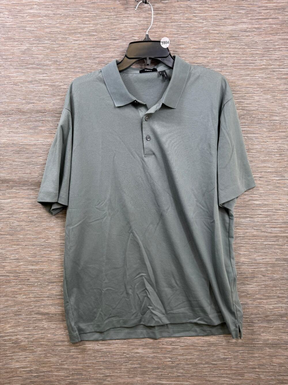 Theory Button Polo Men's Size XL Urban Pique Heron Olive Green Short Sleeve Pima